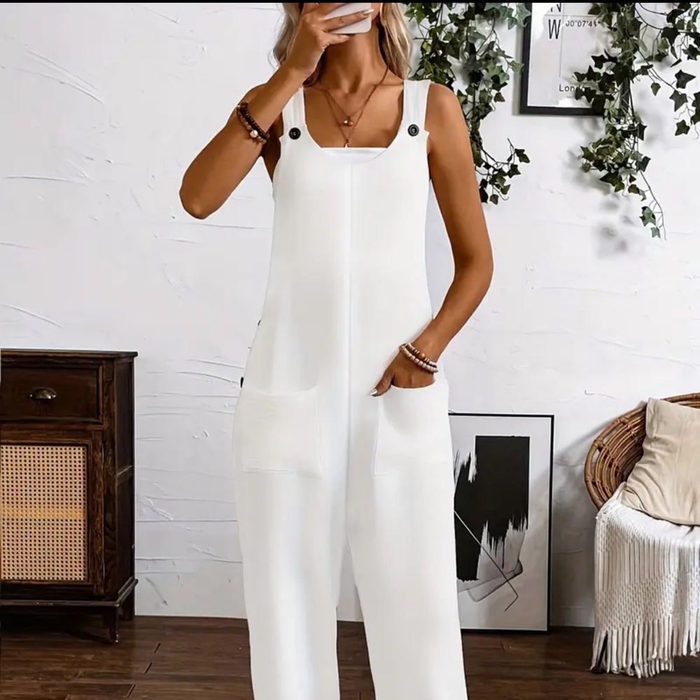Women's White Jumpsuit size medium NWOT new overalls summer outfit CIDER - Picture 4 of 9